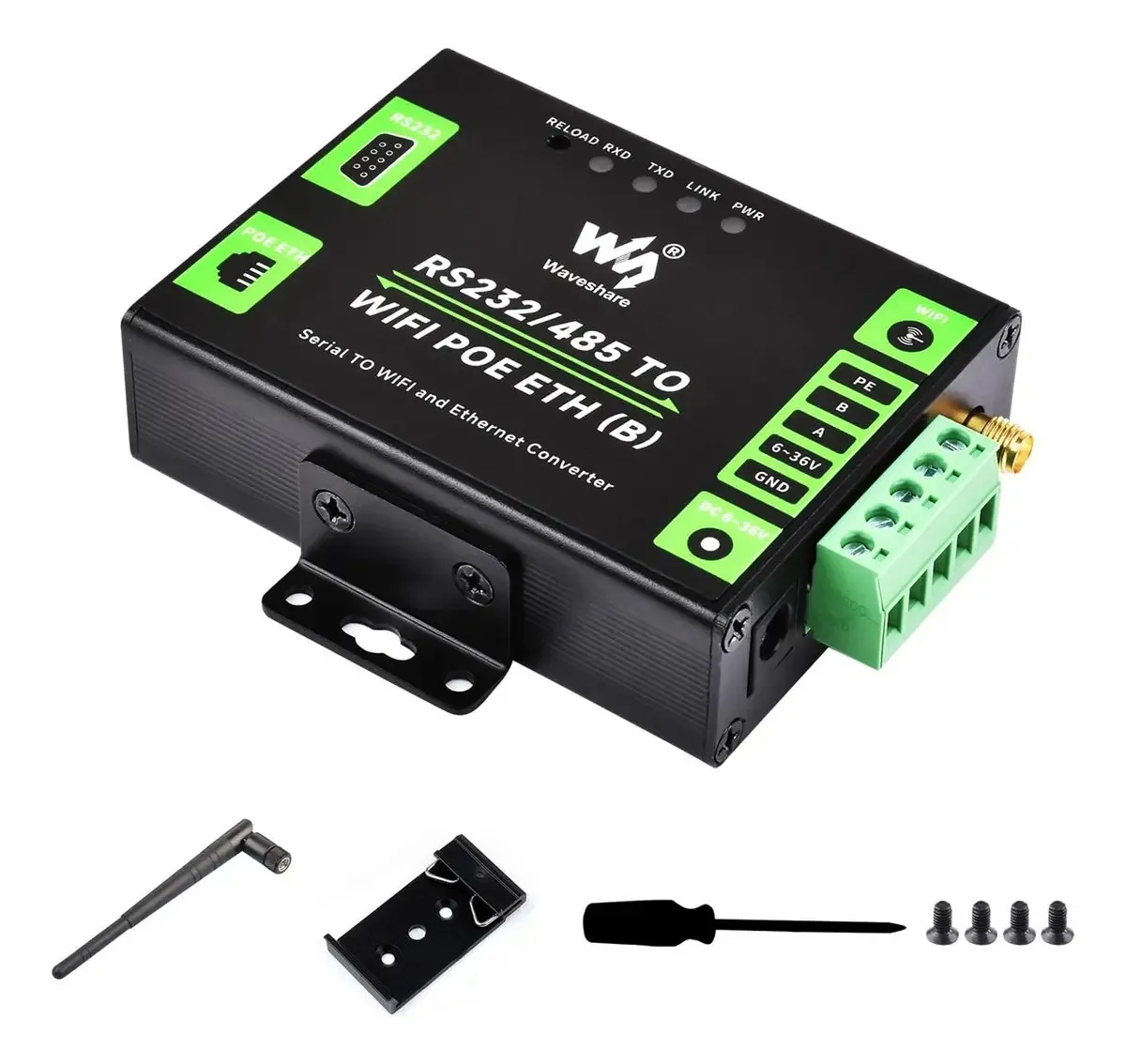 Servidor Série Rs232/485 Para Wifi E Ethernet De Grau Industrial Com Função Poe, Compatível Com Porta Serial Para Ethernet, Ethernet Para Wifi, Gateway Modbus, Gateway Mqtt, Porta Serial