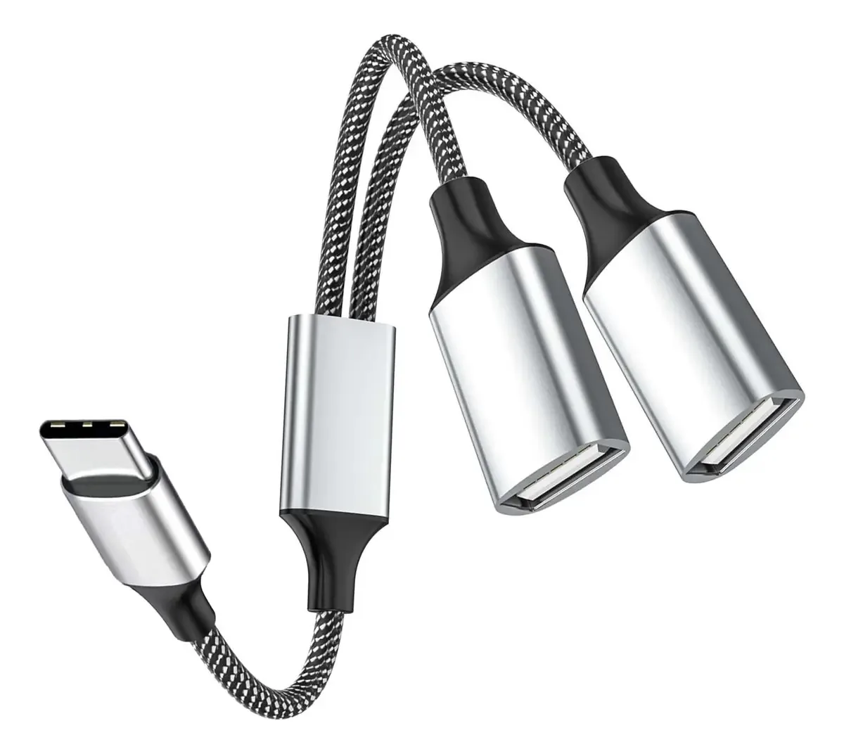 Adaptador USB Fidioto USB C macho para fêmea dupla, divisor USB C para USB duplo, adaptador OTG tipo C para dois tipos A 2.0, hub múltiplo para laptop, tablet, telefone, unidade de disco flash