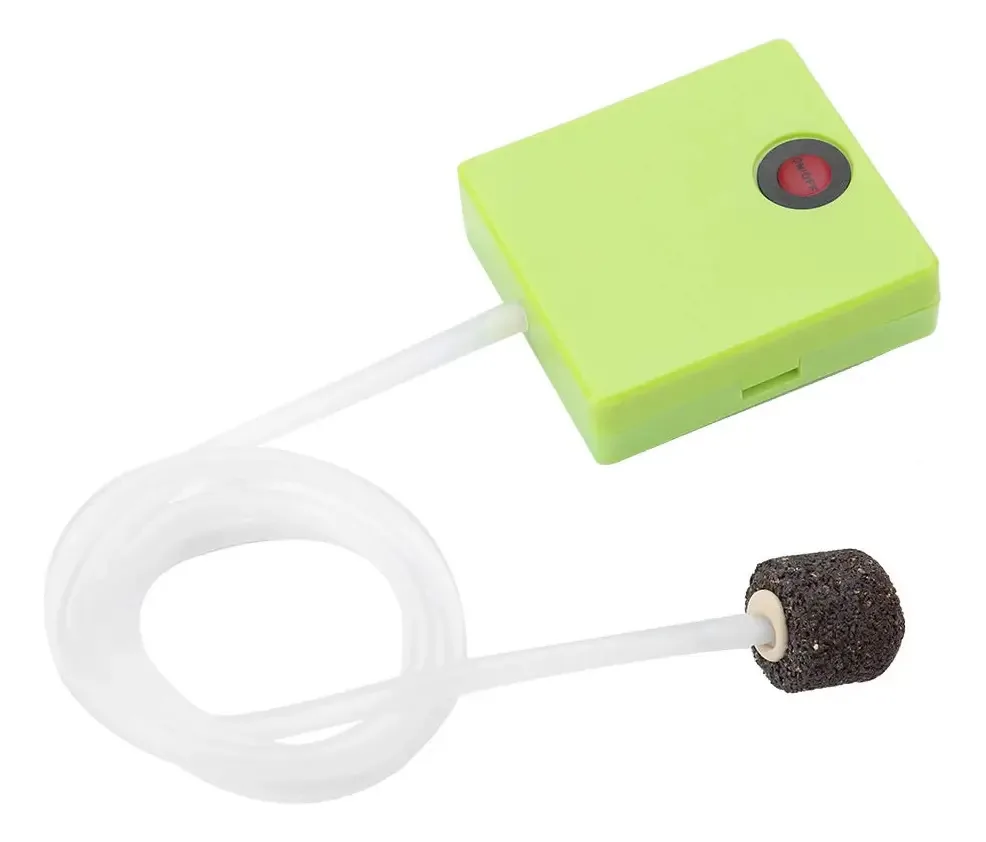 Bomba de ar de aquário portátil com pedra de ar verde