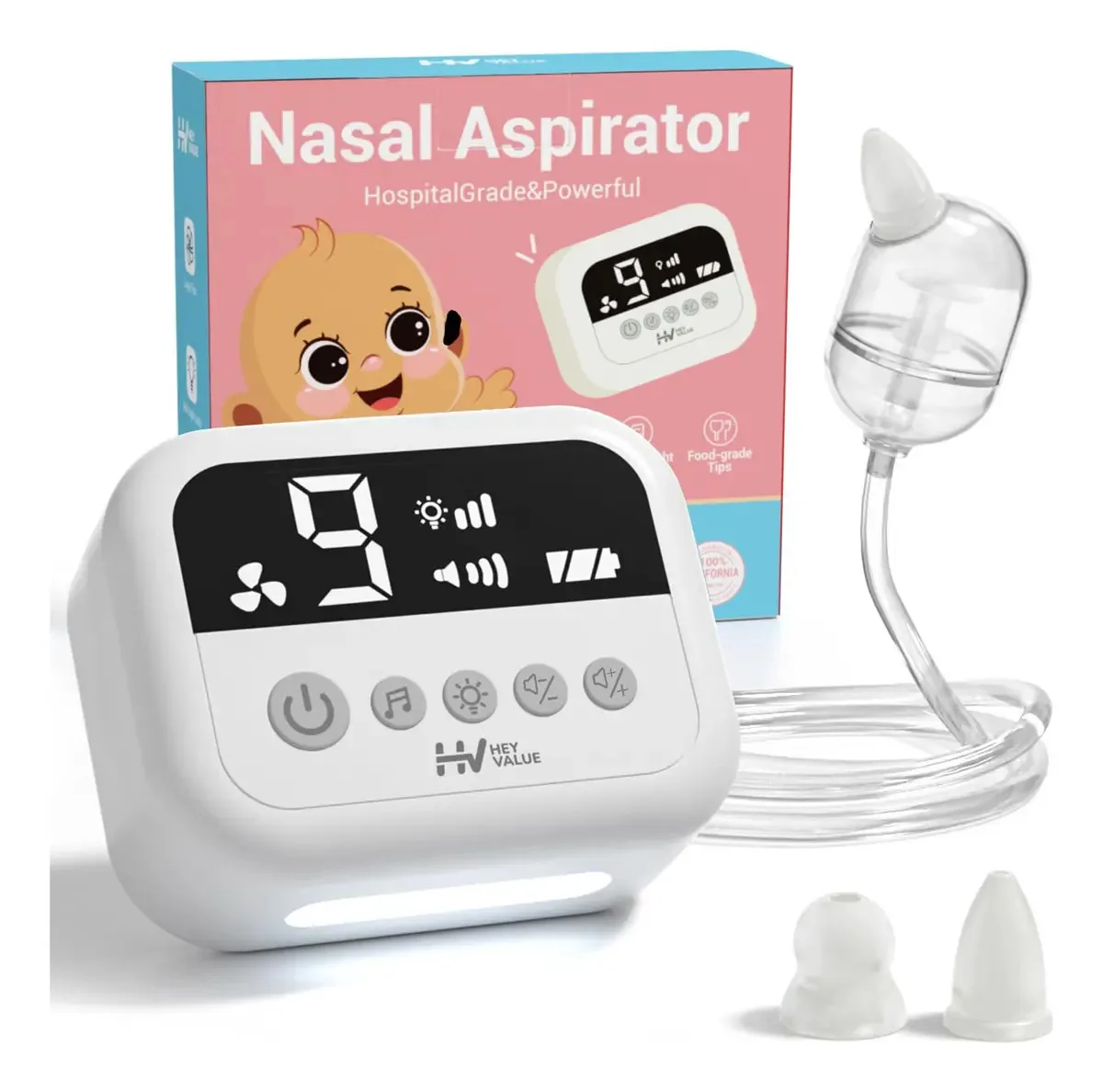 Aspirador nasal elétrico Heyvalue, 9 níveis de sucção