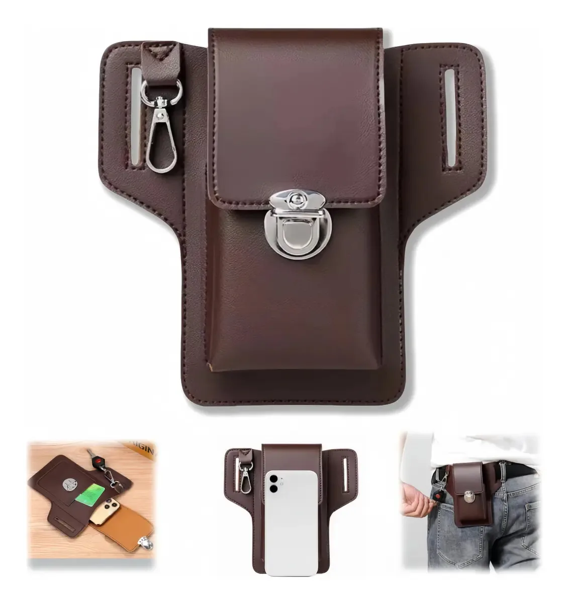 Pochetes Bolsa Porta Objeto Vavichica Celular Carteira Cinto Multiuso Cor Marrom Vavichica