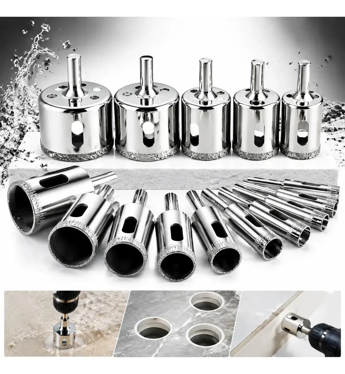 kit 15 adaptadores para furadeira Abridor de buracos broca diamantada Adequado para azulejos cerâmicos madeira material de pedra VAVICHICA