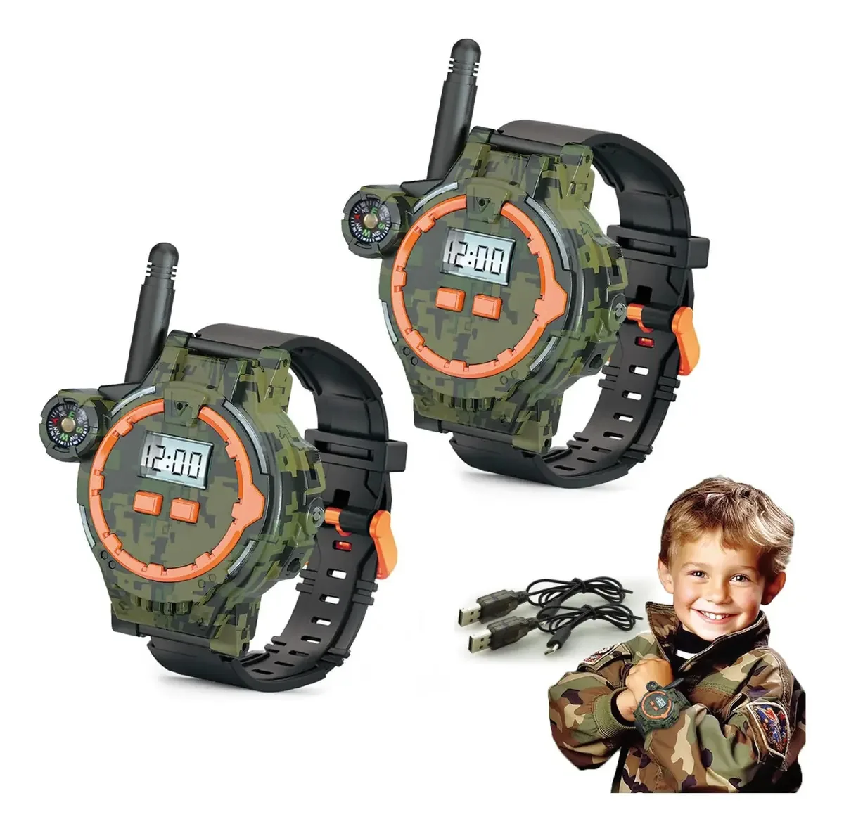 Relógio de pulso infantil Radios Walkie Talkies, cor: 2 peças, cor verde