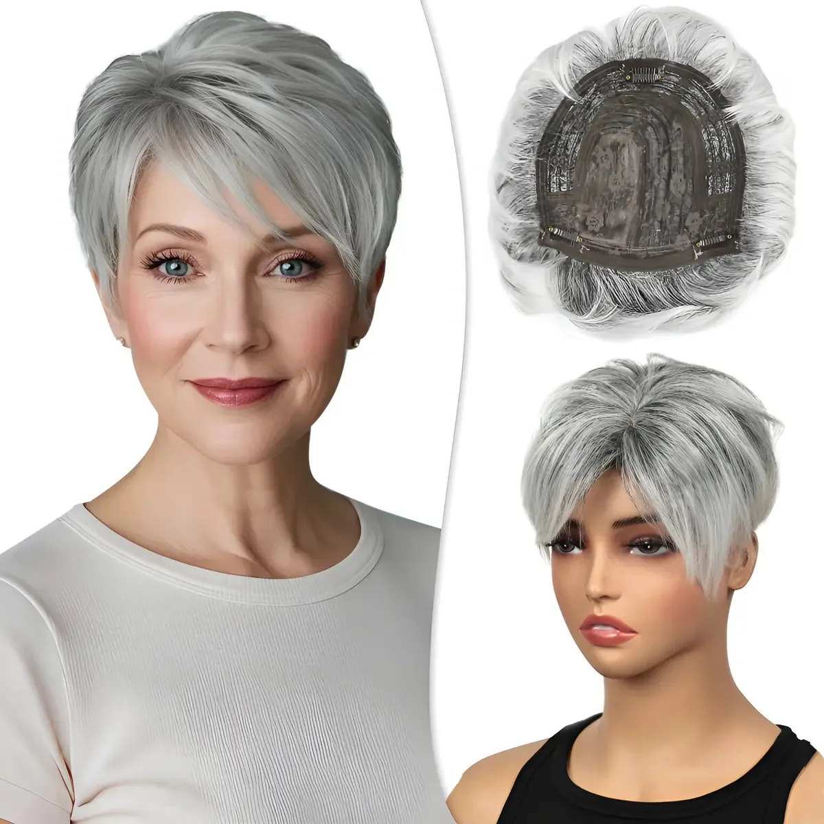 Penteado curto com clipe natural para mulheres com cabelos finos, cor prata