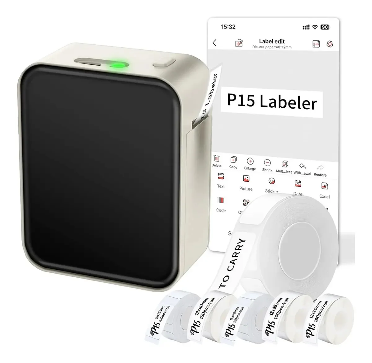 Impressora de etiquetas térmicas portátil Bluetooth + 6 rolos