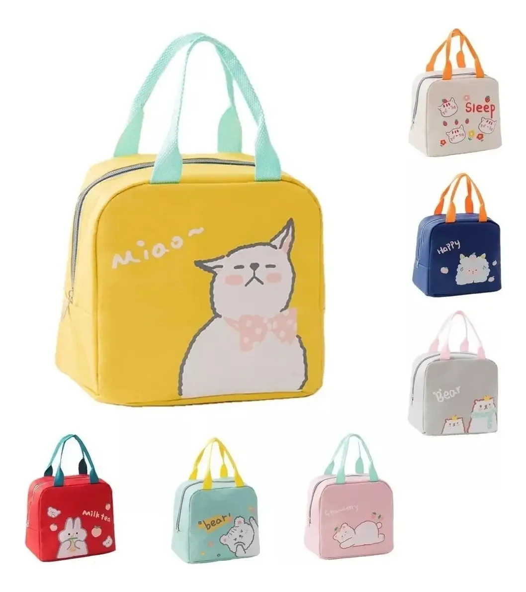 Lancheira infantil Bento Box isolada a frio e calor, cor: amarelo, animais