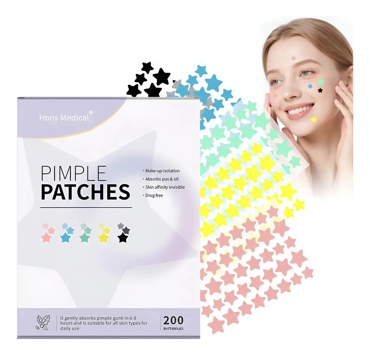 200pzs Máscaras Estrela Para Acne Cravos Espinhas
