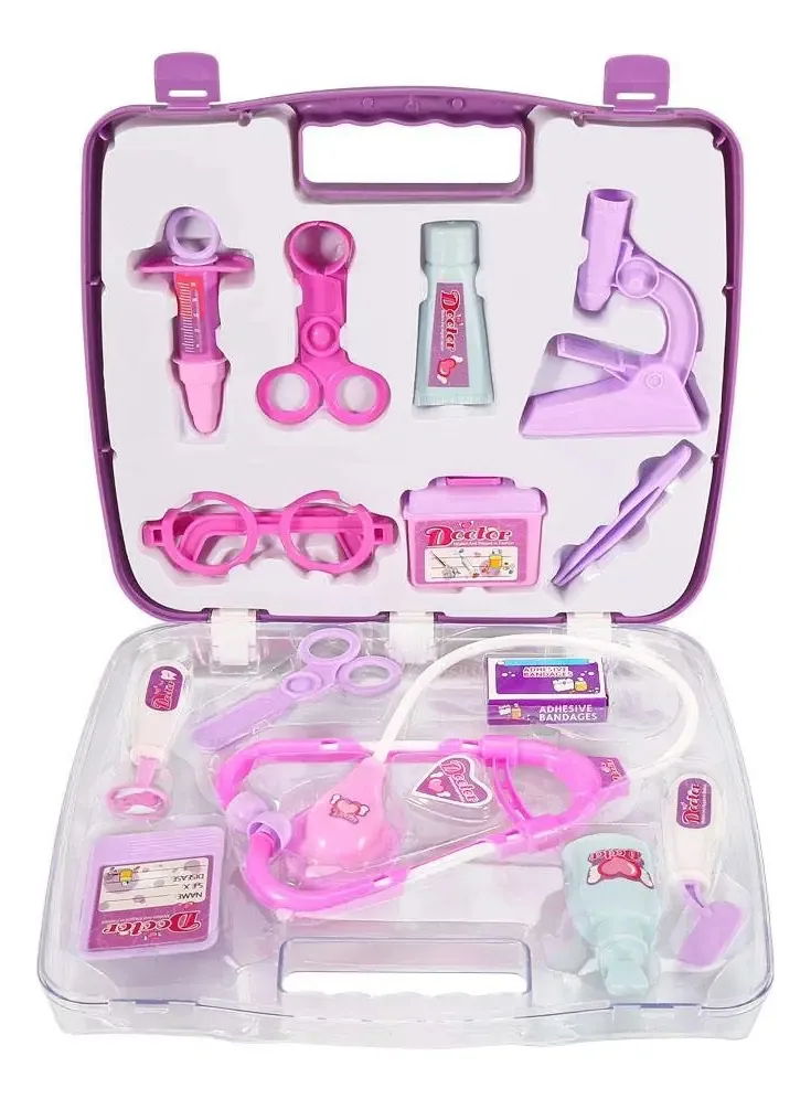 RPG para crianças Equipamento de kit médico Equipamento de enfermagem Brinquedo de simulação Equipamento lúdico educacional Brinquedos médicos para crianças e meninas (rosa/roxo aleatório)