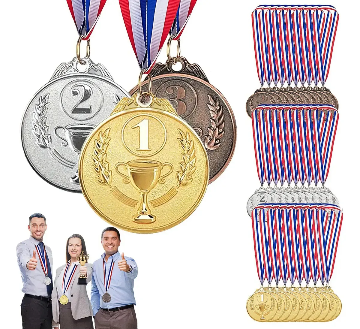 JRFF & GWKY®, 30 unidades de medalhas de ouro, prata e bronze com alça de pescoço, prêmios infantis de esportes, competições e festas, estilo olímpico de 2 polegadas (5,0 cm), leves e duráveis
