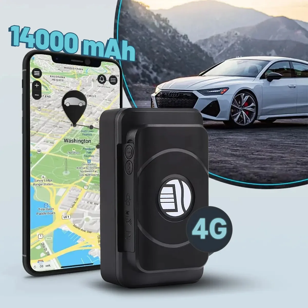 Gps Tracker Gps Imán Localizador Auto 4g 14000mah Resistente Al Agua Salind