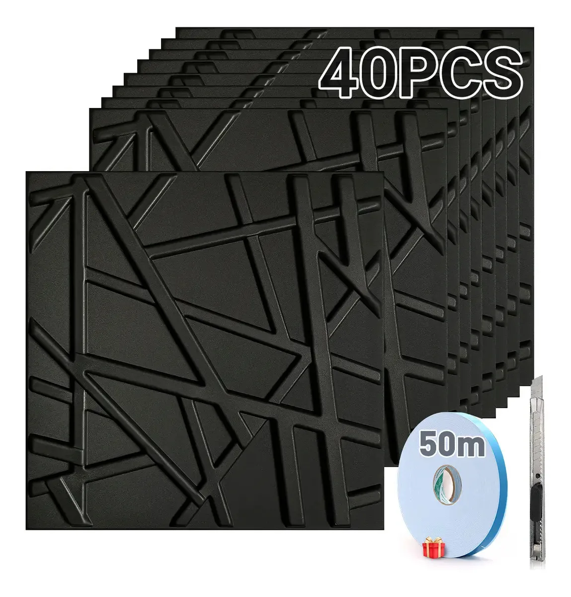Painéis Decorativos Pvc 3d 40 unidades 30* 30cm Cinta 50 metros