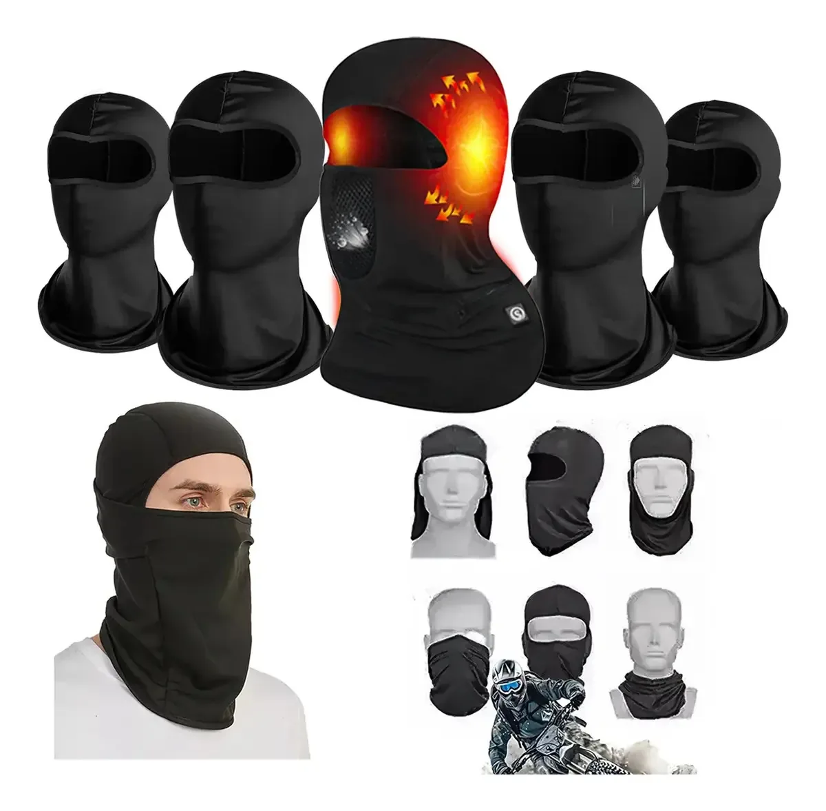 Pacote de 5 Pasamontañas Tactico, Pañuelos Deportivos, Pasamontañas, Acessórios Táticos, Acessórios para Motos, Pasamontañas, Cor Negra