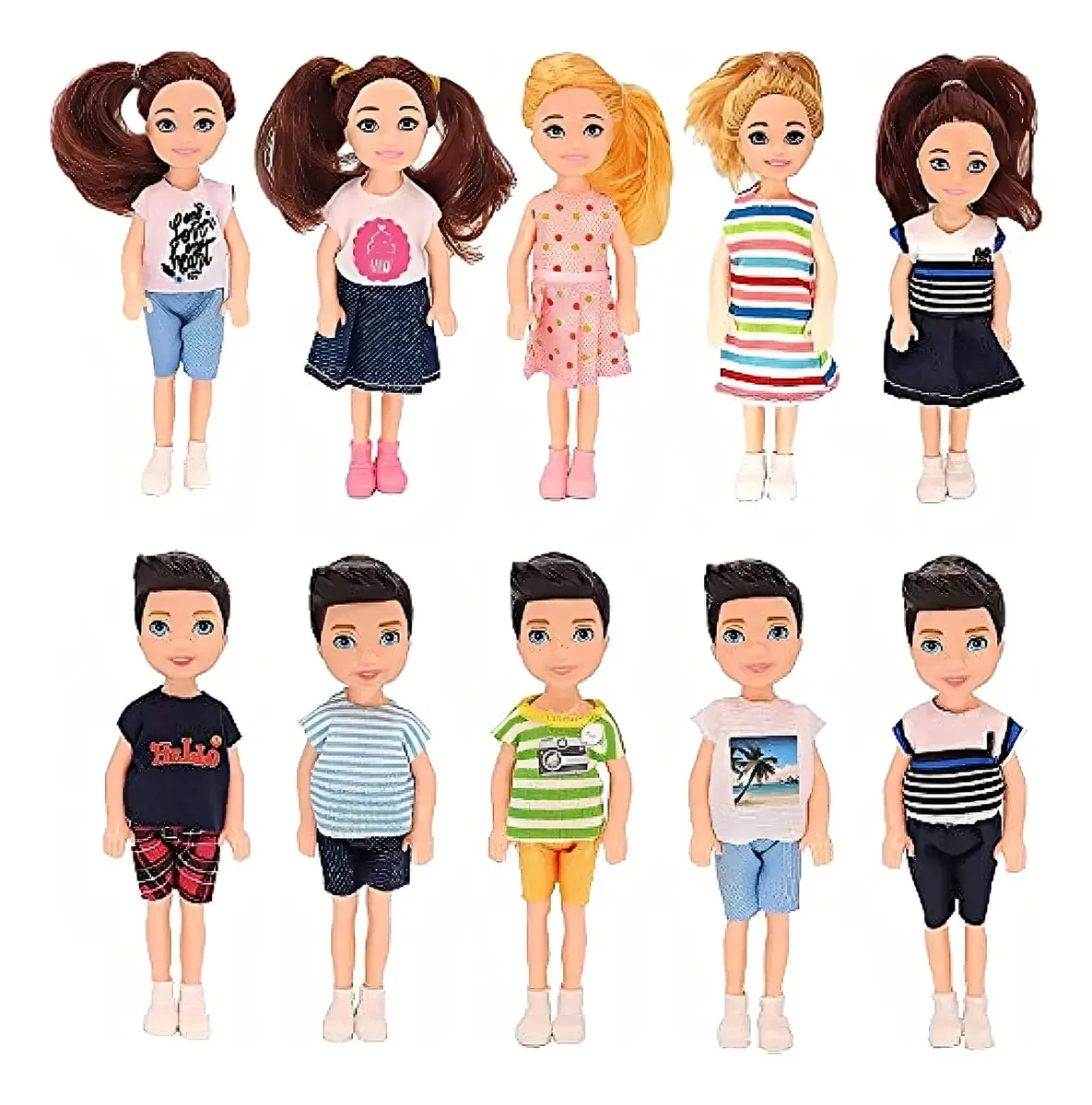 10 conjuntos de mini bonecas de 5 polegadas, 5 bonecas infantis
