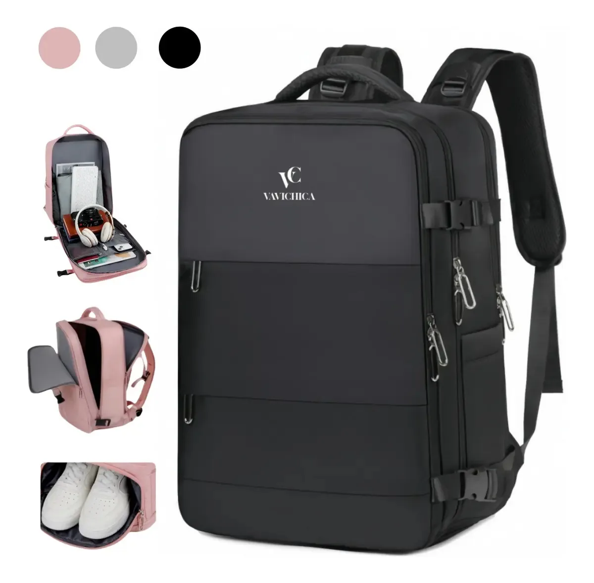 Mochila Viagem Aviao Esportes Molhado E Seco Sapatos Bolsas Cor Preto Vavichica