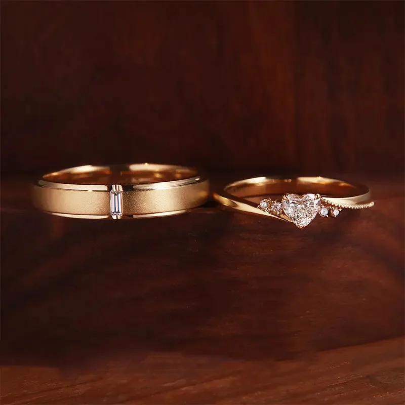 Alianças de casamento em ouro rosa Promise + para mulheres, 5, tamanho masculino, kit 9