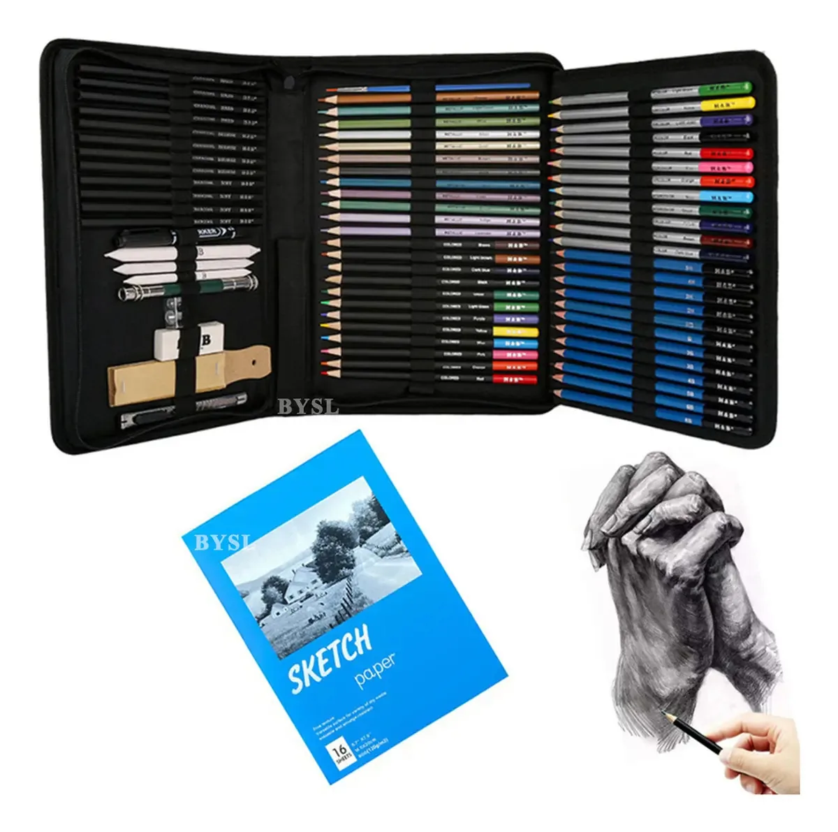 Kit Lápis De Desenho Estojo 71 Peças Pintura Profissional Artistica