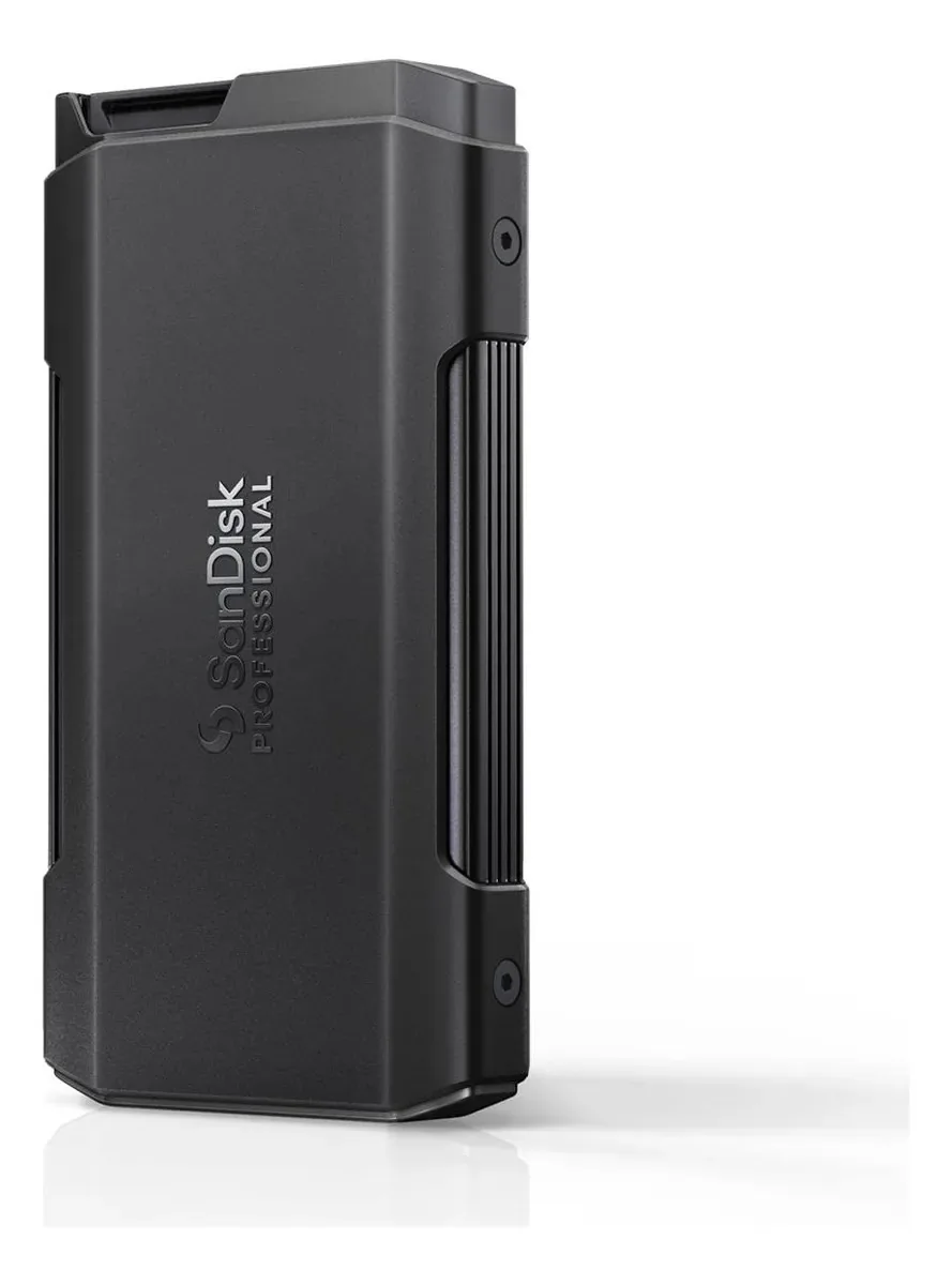 SSD externo profissional Sandisk Professional, preto.