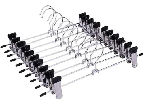 Pacote de 10 cabides e ganchos de metal com clipe para calças