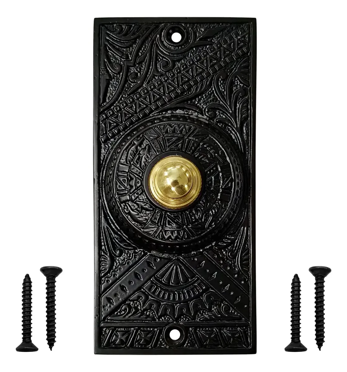 Botão de campainha preto antigo Akatva Vintage 12,7x6,1 cm