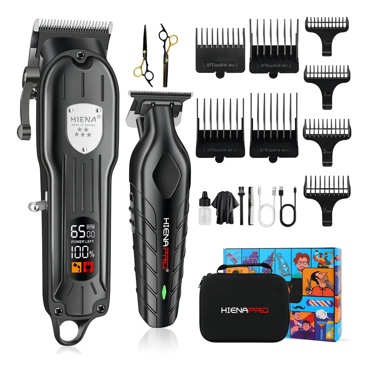 Conjunto de máquinas de cortar e aparar cabelo Hyena Pro Profes, cor cinza