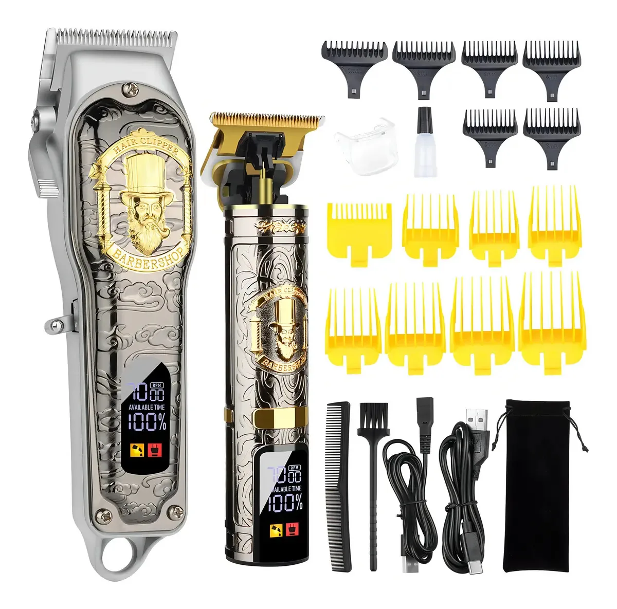 Conjunto de máquinas de cortar cabelo Hyena Pro para homens, cortadores de cabelo com. Cor: preto-lcd