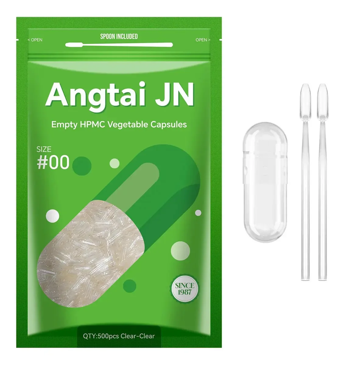Cápsulas vazias de Angtajin, transparentes, vegetarianas, tamanho
