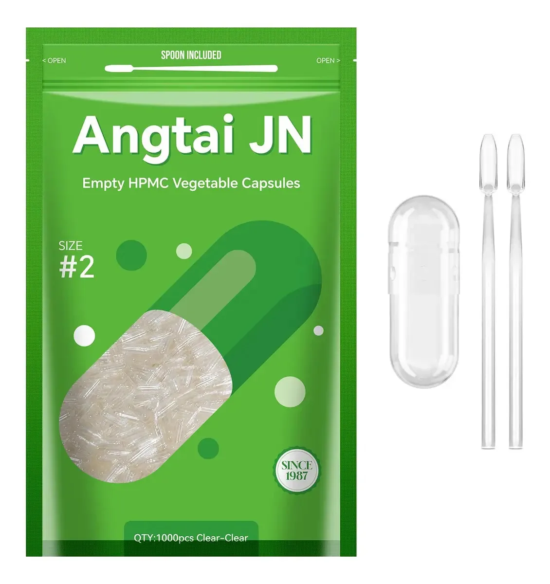 Cápsulas vazias Angtai Jn Size 2 (1000 unidades) com chuveiro