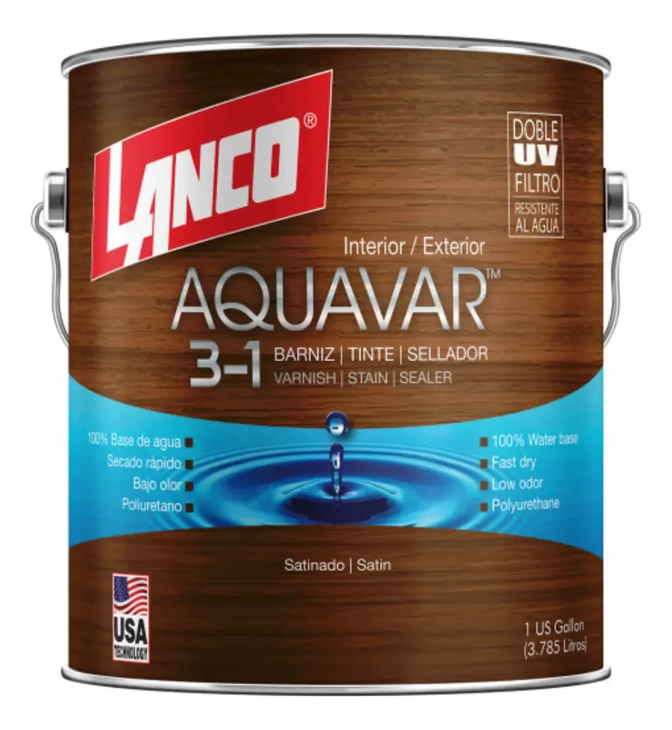 Aquavar Lanco 1gl 3n1, proteção UV, acabamento acetinado, acabamento acetinado, verniz e selante, cor jacobina