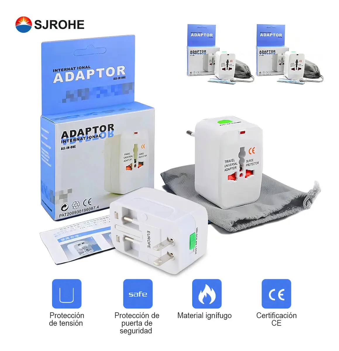 Plugues adaptadores internacionais SJROHE® de 2 peças Conversores multifuncionais Europeus American Plugs Switches Interface universal Aus Usa Usa Uk Nz Europa para viajar para vários países