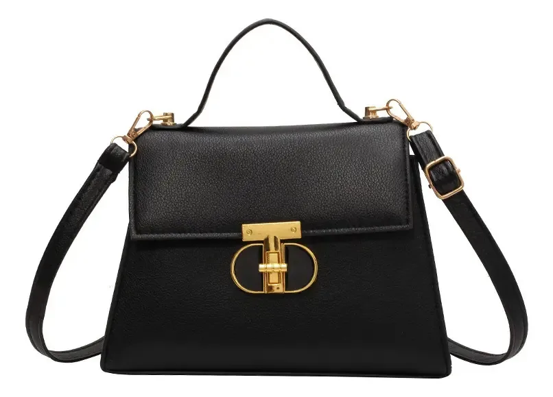Bolsa de ombro preta de um ombro com corrente de metal para mulheres