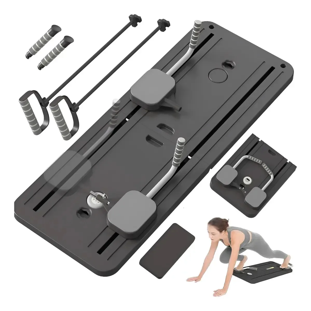 Placa abdominal Pilates Home Reformer com rebote automático, cor cinza