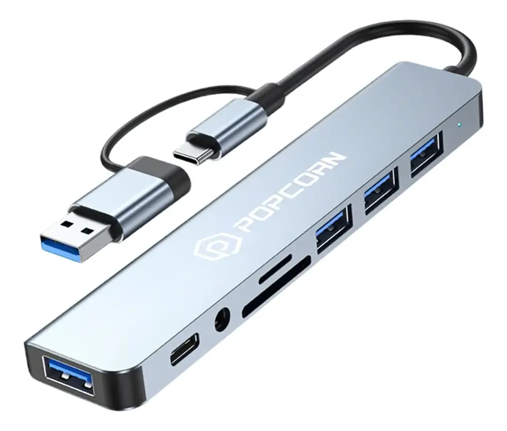 Adaptador multiporta Popcorn 8 em 1 Usb Hubs para laptops