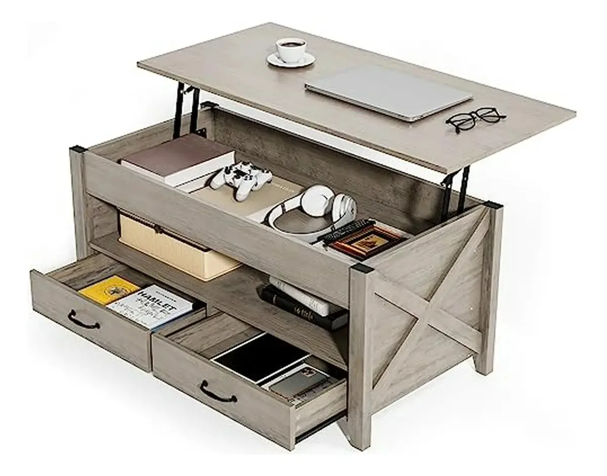 Mesa de café Evajoy com compartimento de armazenamento e ocu