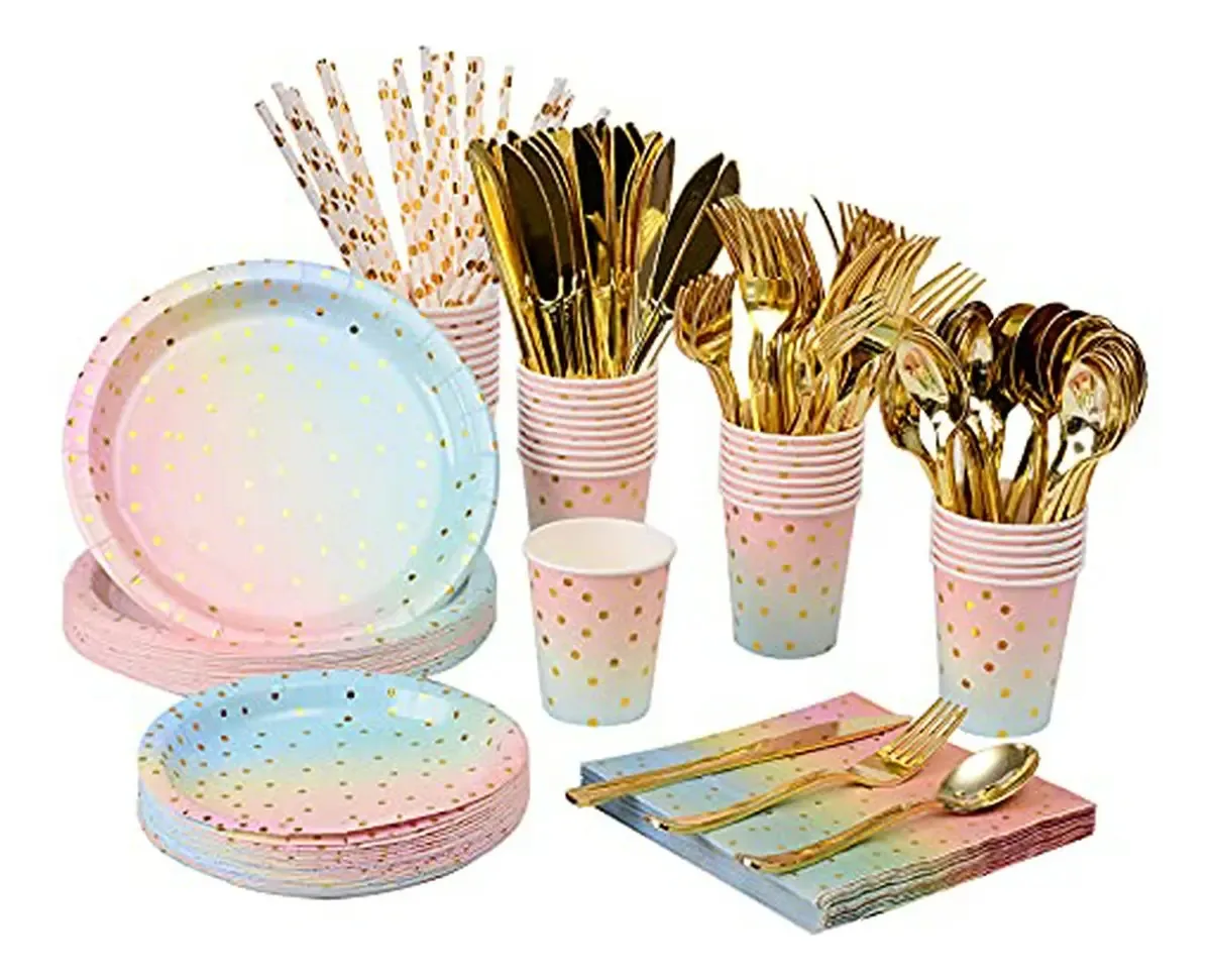 Conjunto de festa Rainbow, 200 peças - pratos, copos e talheres | Dese