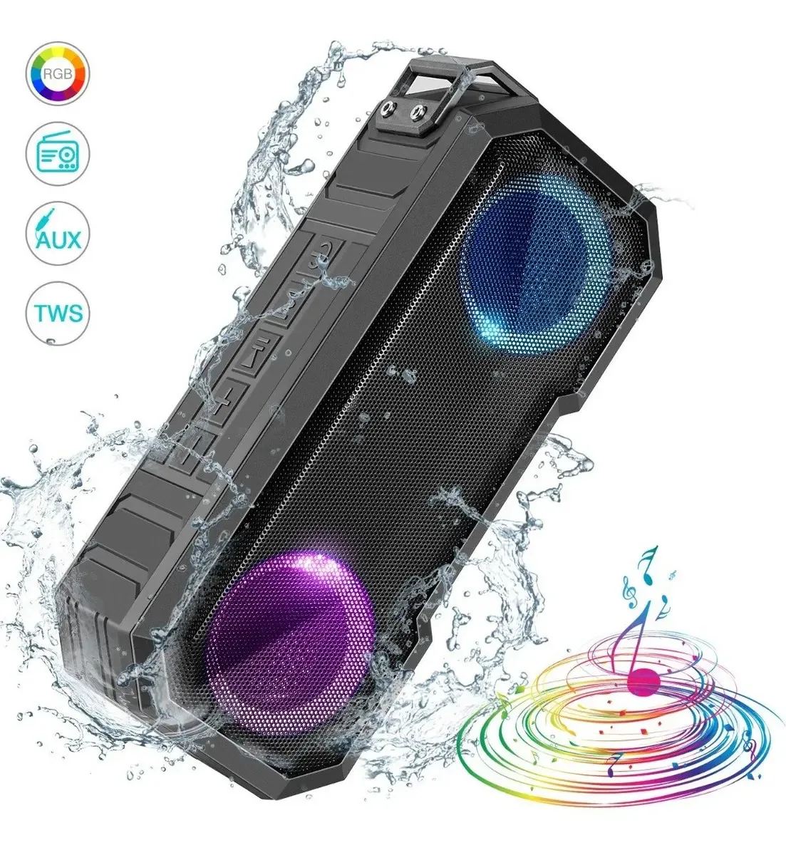 Alto-falantes portáteis Bluetooth 5.0 Alto-falantes Rgb impermeáveis cor preta