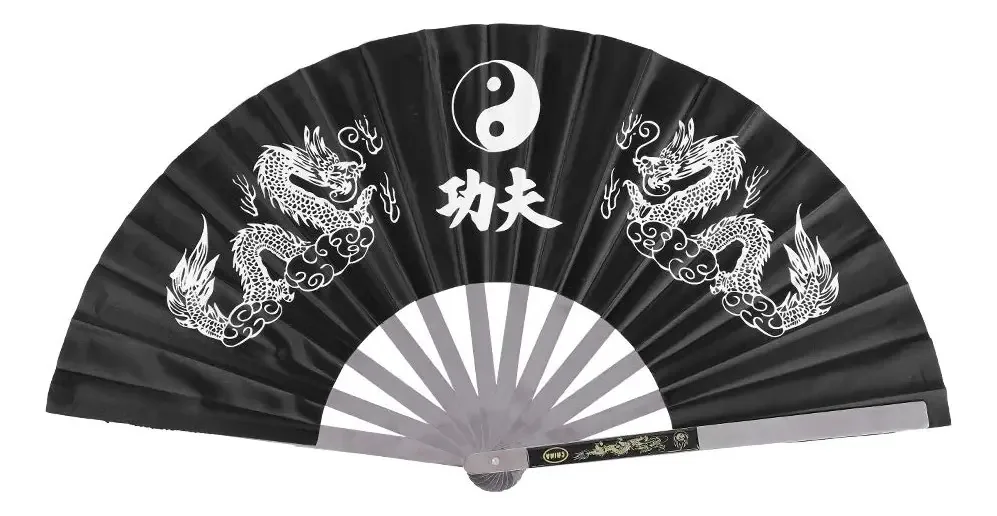 Leque de Mão Aço Inoxidável Tai Chi Artes Marciais Neg
