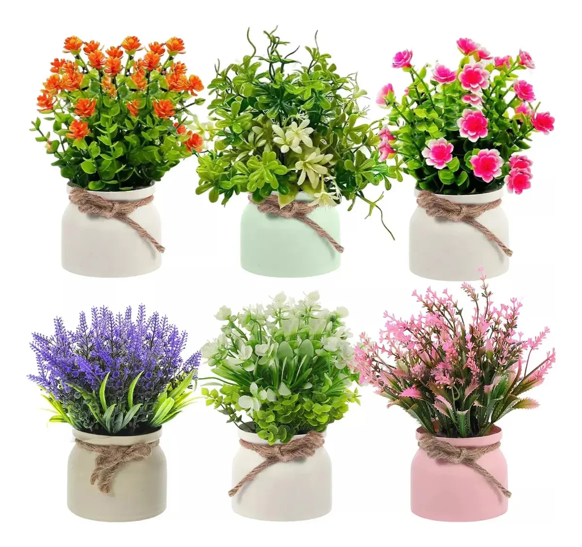 Vasos de plantas artificiais decorativas, flores artificiais, planta artificial em vaso para interior, flores falsas em minivasos, plantas falsas para decoração de banheiro, mesa de escritório
