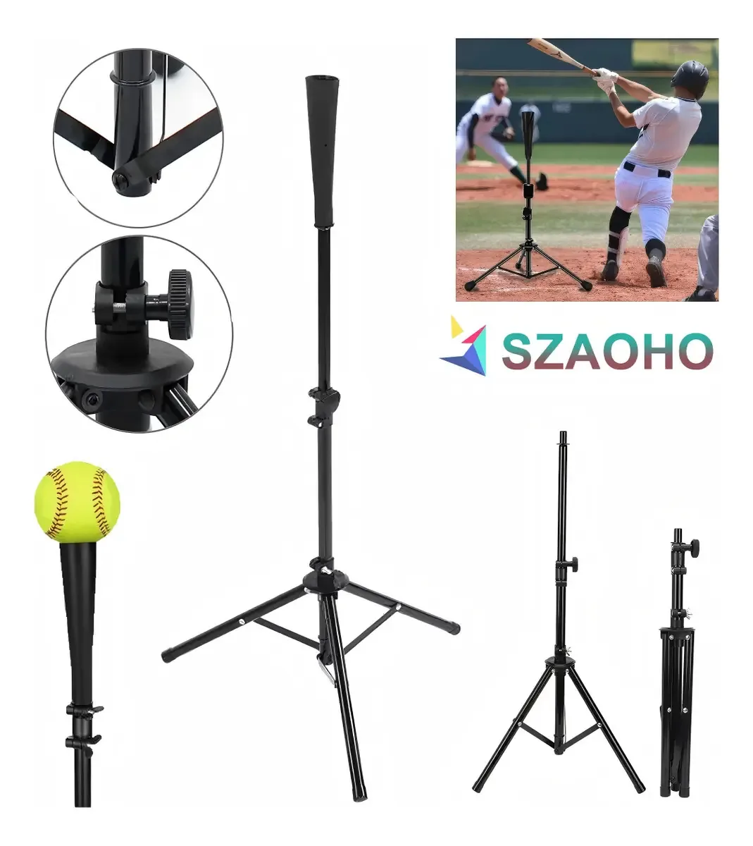Base de bola de treinamento de softbol e beisebol Szaoho 75-115 cm preta