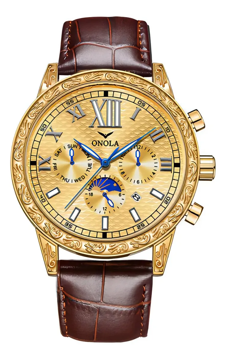 Relógios automáticos Onola Luxury Chronograph Strap Color Marrom/Dourado