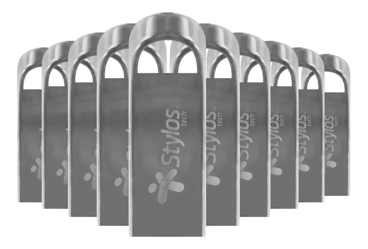 Kit 100 Stylos 16gb 2.0 Metallic USB Flash Drives STMus516b Solid Silver Color