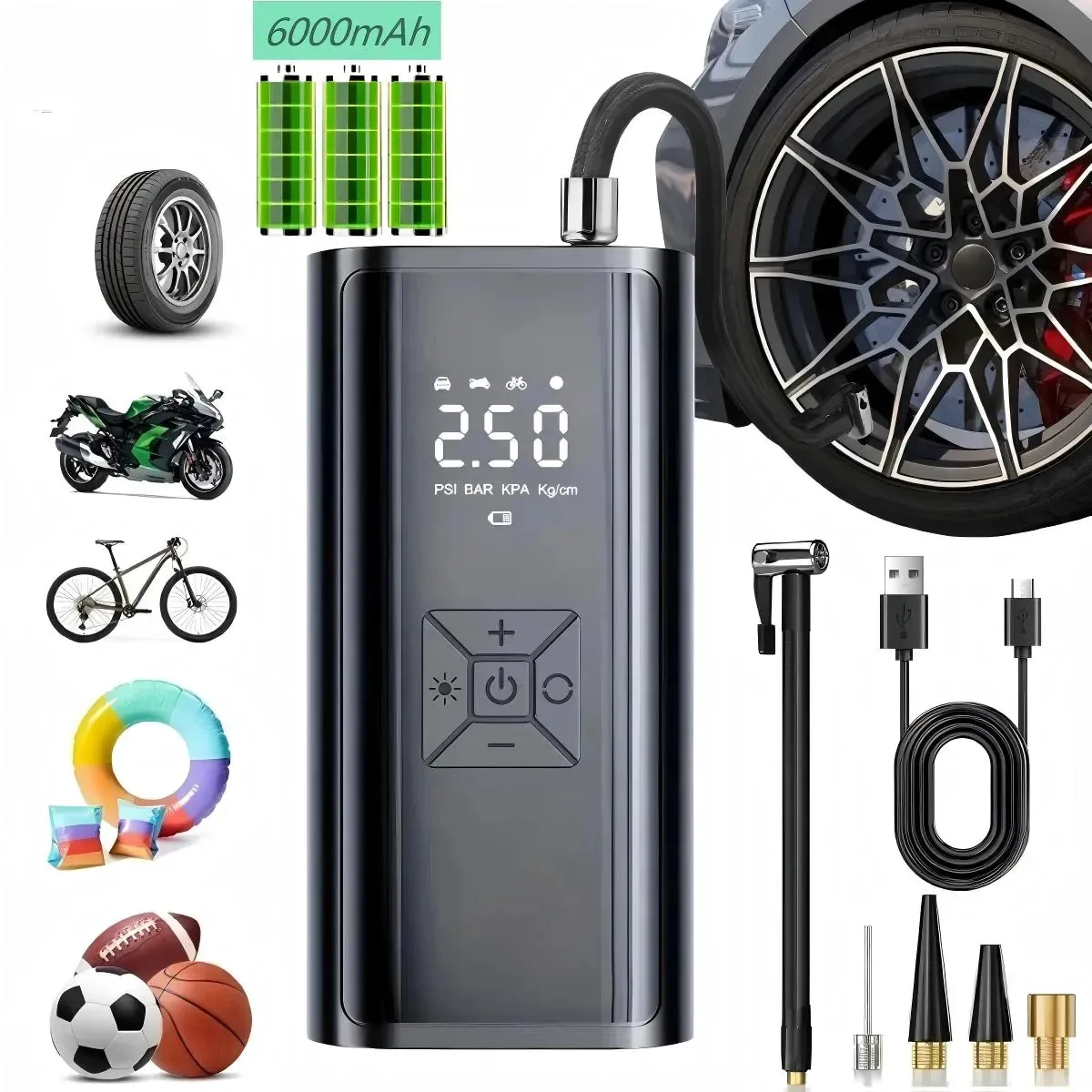 Bomba de compressor de ar portátil de alta potência, inflador de pneus sem fio de 150 psi e 90 w, compressor de ar e inflador de pneus, compressor de ar portátil elétrico rápido e portátil para...