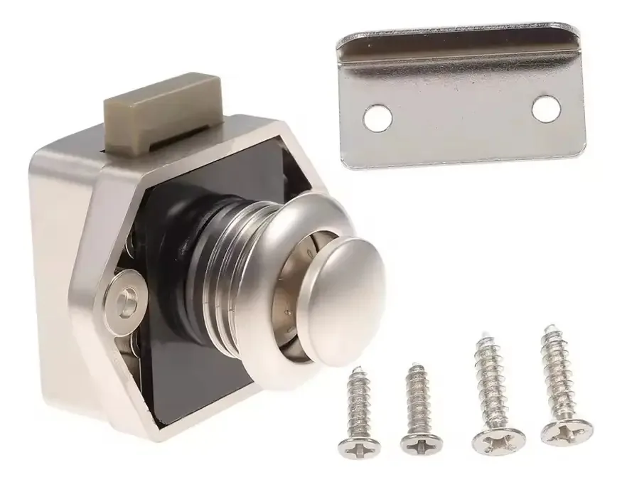 Fechadura Push Lock/Push Open com alça para portas e gavetas | Ideal para móveis e motorhomes | Cor prata | Inomax Im8080