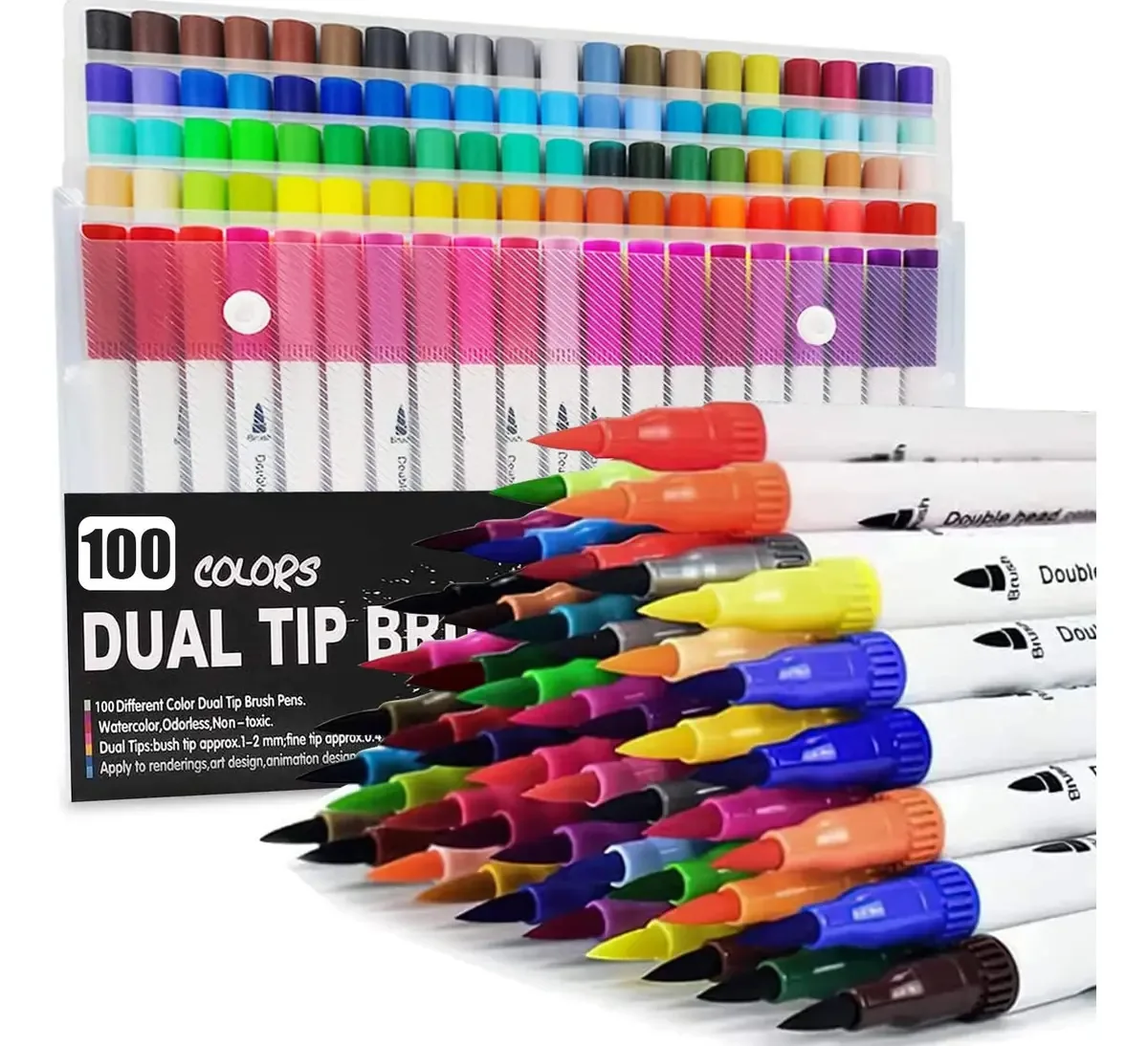Marcadores de aquarela de 100 cores, pincel de caneta, marcadores de desenho de duas pontas, marcadores de aquarela não tóxicos, marcadores de ponta, pincel, livro de colorir, caligrafia, letras