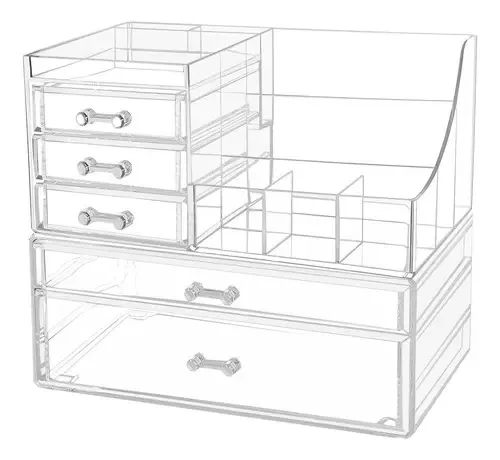 Organizador de maquiagem transparente com gavetas, vitrine