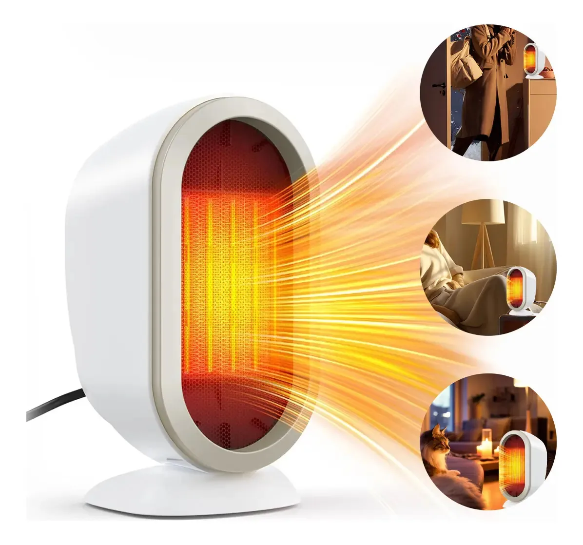 Aquecedor elétrico, aquecedor de ar portátil, 2 níveis, 1200 w, cor branca