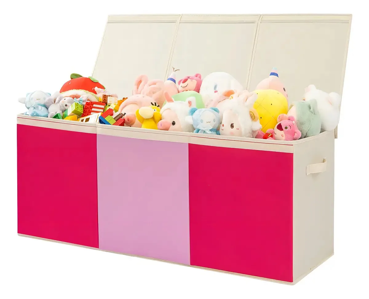 Caixa de brinquedos dobrável para crianças com tampa, caixa de brinquedos