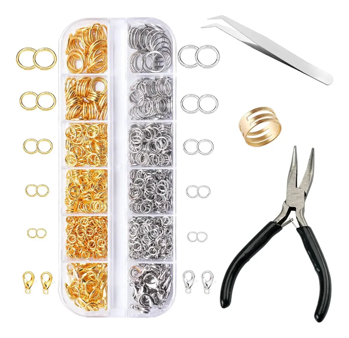 Kit de 1200 peças para fazer anéis de joias e fechos longos