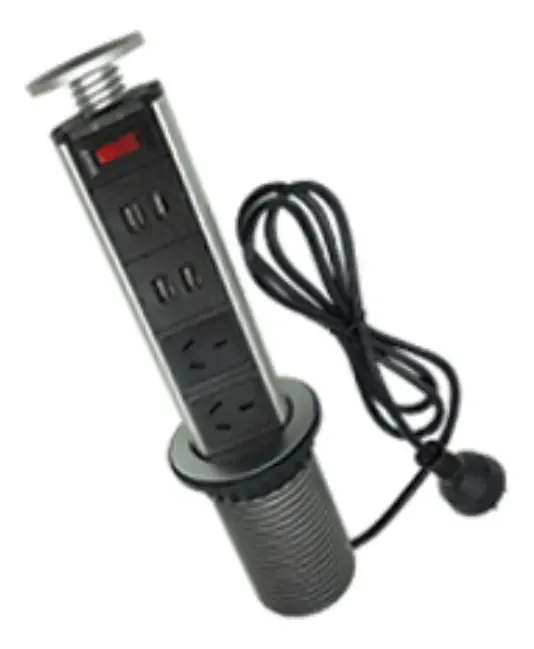 Estação de carregamento telescópica embutida: 2 soquetes e 4 USB Tbcin, cor preta