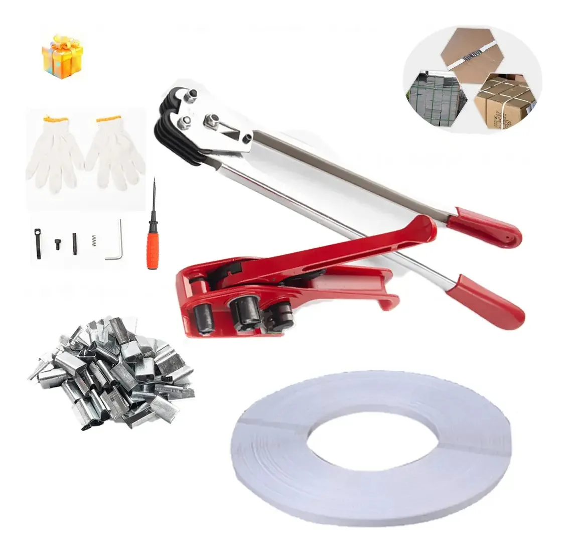 Kit de cintas de vedação, cintas de plástico e 100 1/2 grampos