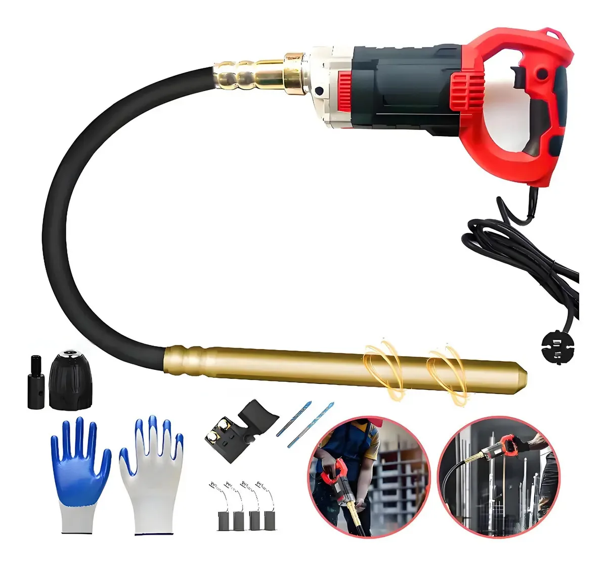 Vibrador elétrico para concreto com chicote de 4 M, com luva de borracha, ferramenta de vibração de 4900 w 4204 rpm para construção, colunas de concreto, estradas, cercas e trabalhos de engenharia...